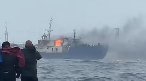 Blaze engulfs training ship