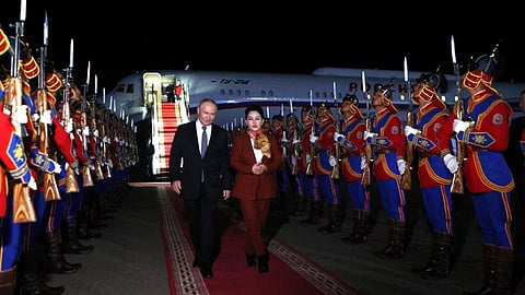 Russia's President Vladimir Putin arrives at Ulaanbaatar airport in the capital of Mongolia on September 2, 2024.