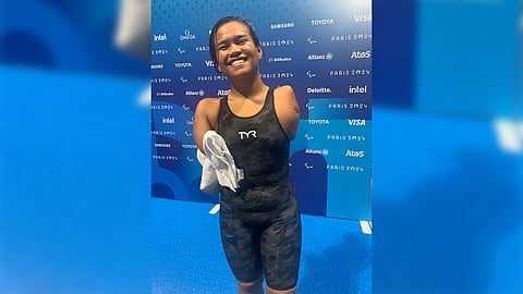ANGEL Otom beams with pride after advancing to the medal round of the women’s 50-meter backstroke event of the Paris Paralympics on Tuesday.