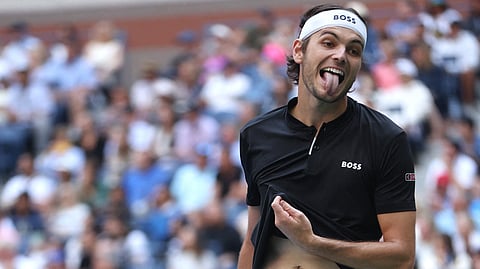 TAYLOR Fritz celebrates after beating Alexander Zverev 7-6 (7/2), 3-6, 6-4, 7-6 (7/3) to enter the semifinals of the men’s singles event of the US Open.