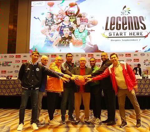 TOPEX Robinson (third from right) aims to lead La Salle to the UAAP title when the UAAP Season 87 kicks off on Saturday. Also shown are other UAAP coaches in Nash Racela of Adamson, Tab Baldwin of Ateneo, Pido Jarencio of UST, Jeff Napa of NU, Goldwin Monteverde of host UP, Sean Chambers of FEU and Jack Santiago of UE.