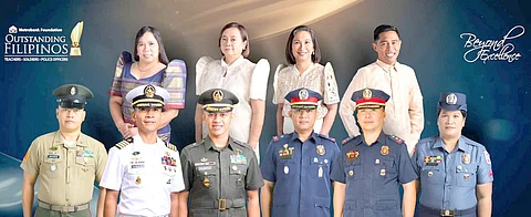 Named 2024 Metrobank Foundation outstanding Filipinos are (top row, from left) Ma. Ella F. Fabella; Decibel V. Faustino-Eslava, Ph.D.; Maria Regina M. Hechanova-Alampay, Ph.D.; and Franco Rino C. Apoyon; (bottom, from left): Staff Sergeant Michael S. Rayanon PN (Marines); Captain Salvador M. Sambalilo PN (GSC); Major Ron JR T. Villanueva (Infantry) Philippine Army; Police Major Mark Ronan B. Balmaceda; Police Lieutenant Col. Bryan G. Bernardino; and Police Staff Sergeant Llena Sol-Josefa M. Jovita.