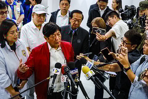 President Ferdinand Romualdez Marcos Jr. answers questions from the media during an ambush interview at Ynares Event Center, Provincial Capitol Compound, Antipolo, Rizal on 6 September. The President, reacting to the selfies of Alice Guo with law enforcement during her arrest yesterday, said ‘we are the selfie capital of the world.’