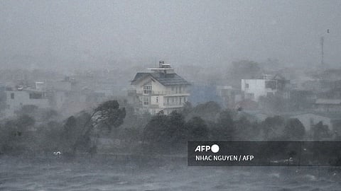 LOOK: Water is whipped up by high winds onto the shore of Phuong Luu lake as Super Typhoon Yagi hits Hai Phong on 7 September 2024. Super Typhoon Yagi uprooted thousands of trees and swept ships and boats out to sea as it made landfall in northern Vietnam on 7 September, state media said.