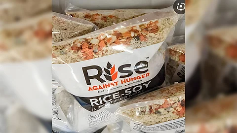 EACH rice-soy meal pack is composed of vitamin and mineral sachet, white rice, flavoring sachets and dehydrated vegetable or fruit, and soy protein.