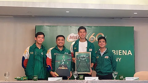Ernest John Obiena (second from right) wishes to lead a talent search for the next pole vaulting star with the help of (from left to right) Project Manager Hans Chua, Milo Sports head Carlo Sampan and assistant brand manager Kingsley Ceña.