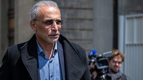 Swiss leading Islamic scholar Tariq Ramadan at the Geneva court house on 15 May 2023, on the opening day of his trial for "rape and sexual coercion", a case dating back 15 years.