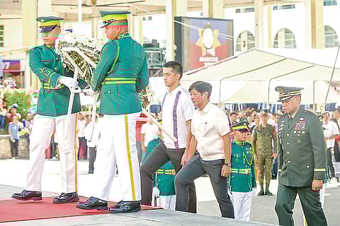 ON Wednesday, President Ferdinand Marcos Jr. leads a poignant
wreath-laying ceremony at the Marcos Monument in Batac City, Ilocos Norte, honoring his father, former President Ferdinand E. Marcos Sr., on what would have been his 107th birthday. The solemn tribute, marked by a moment of reflection and respect, was attended by Armed Forces of the Philippines chief Gen. Romeo S. Brawner Jr. and Ilocos Norte Governor Matthew Manotoc.