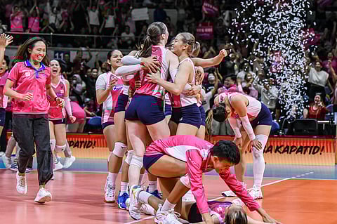 THE Creamline Cool Smashers celebrate after making history with a grand slam conquest in the Premier Volleyball League Invitational Conference.
