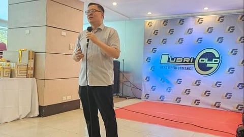 LUBRIGOLD technical officer Julman Uy discusses the products under the brand, including greases, coolant, lubes and flushing, among others, during the relaunching held at the Quezon City Sports Club.