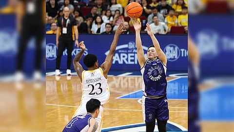 Matthew Montebon fires away with 15 points to power Adamson to a 69-56 win over UST on Sunday in the UAAP Season 87 basketball tournament at the Mall of Asia Arena.