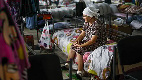 A woman displaced by fighting in the Kursk region.