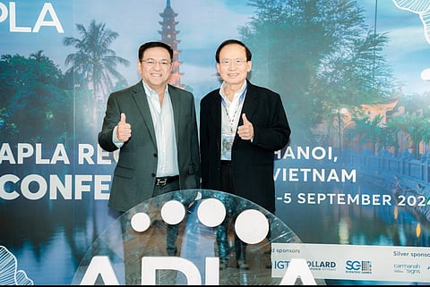 First Filipino at apla Executive Board Philippine Charity Sweepstakes Office general manager Melquiades Robles (left) is joined by Mr. John Teo, president, Asia Pacific Lottery Association Limited. The picture was taken shortly after Robles was elected as the first Filipino member of the Executive Board of APLA during the 2024 Regional Conference held last 2 to 5 September in Hanoi, Vietnam.