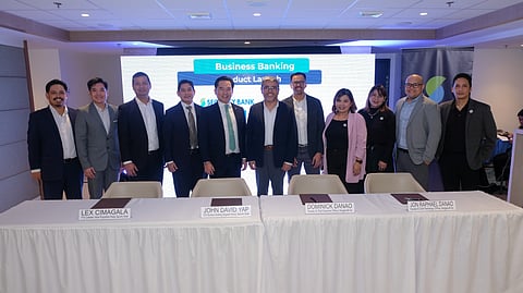 At the Security Bank launch of a new digital payment channel for businesses called Security Bank Collect are (from left) Jagger Salvador, AVP and proposition and campaigns head, Security Bank; Meynard Espinosa, SM and product manager, Security Bank; Nats Jose, SAVP and digital head, Security Bank; Lex Cimagala, FVP and customer value proposition head, Security Bank; John David Yap, SVP and business banking segment head, Security Bank; Dominick Danao, founder and CEO, Magpie IM Inc.; Jon Raphael, founder and CTO, Magpie.IM Inc.; Timothy Vargas, product director, Magpie IM Inc.; and Manuel Abadiano, Magpie IM Inc.