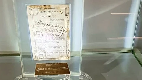 The Philippine Airlines' immersive aviation museum — the first of its kind in the country — at the ground floor of the Lucio K. Tan Jr. Center in Andrews Avenue, Pasay City exhibits memorabilia like the first ticket such as this one bought by William Smith for PAL's inaugural Manila-Baguio-Manila flight. PAL's first flight as a newly incorporated airline took off from Nielson airport on 15 March 1941. There were five passengers including Smith, who flew on board a Beechcraft Model 18 for the inaugural flight.