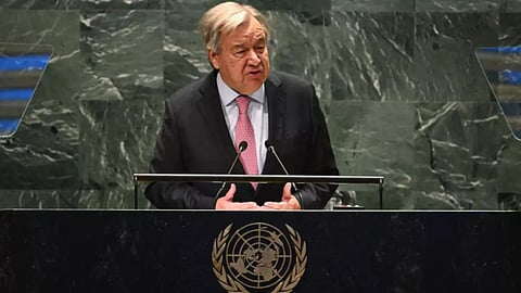 UN Secretary-General Antonio Guterres speaks during the 'Summit of the Future' at UN headquarters in New York on September 22, 2024