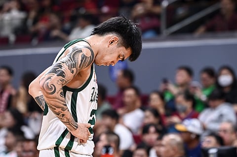 KEVIN Quiambao reacts after botching a pair of free throws that led to La Salle’s 71-75 loss to UE in Season 87 UAAP men’s basketball tournament late Sunday.