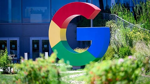 A large Google logo is seen at Google's Bay View campus in Mountain View, California