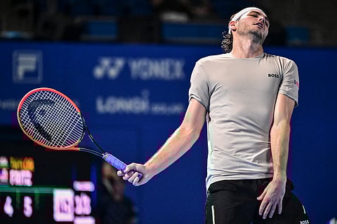 TAYLOR Fritz of the United States reacts after getting shocked by Arthur Fils of France, 6-4, 3-6, 6-3, in the opening round of the men’s singles event of the Japan Open.
