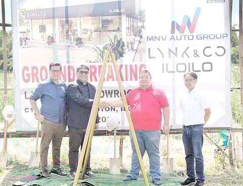 Leading the groundbreaking rite are (from left) Christian Parungao, GM Lynk & Co Iloilo; Froilan Dytianquin, group managing director UAAGI; Marc Vincent Tiu, president MNV Auto Group; and Dante Calma-VP dealer development.