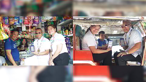 Bangko Sentral ng Pilipinas regional director Anna Clara Oville (first photo, rightmost) joins Dauin Mayor Galicano Truita (first photo, center) as he make payments using QR Ph at the Negros Oriental town’s Mega Market.