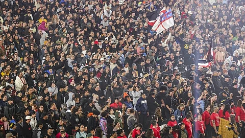 Participants gather in a world record attempt for the largest mass Haka at Eden Park in Auckland on 29 September 2024.