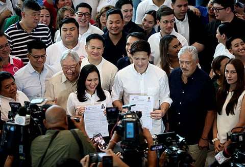 Campaign kickoff Quezon City Mayor Joy Belmonte and Vice Mayor Gian Sotto file their Certificates of Candidacy at the Amoranto Sports Complex, aiming to solidify their leadership in a city buzzing with anticipation and ambition. Joining them are former Speaker Sonny Belmonte and ex-Senate President Tito Sotto, among others. Top photo: Speaker Martin Romualdez shows off his CoC in Tacloban City.
