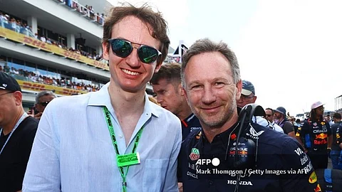 Frederic Arnault and Oracle Red Bull Racing Team Principal Christian Horner pose for a photo on the grid before the F1 Grand Prix of Miami at Miami International Autodrome on 5 May 2024 in Miami, Florida.