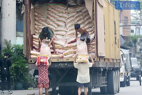 Workers unloaded premium rice sacks from a trailer truck in Caloocan City on Thursday, 3 October 2024. Agriculture Secretary Francisco Tiu Laurel Jr. stated that their agency anticipates that rice prices in the global market will fall following the lifting of India's rice export ban, which may stabilize global supply.