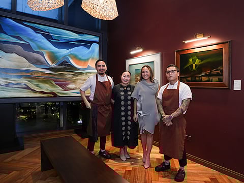 Ayni Nuyda with Hapag’s chef Kevin Navoa, chef Thirdy Dolatre and Sommelier Erin Recto.