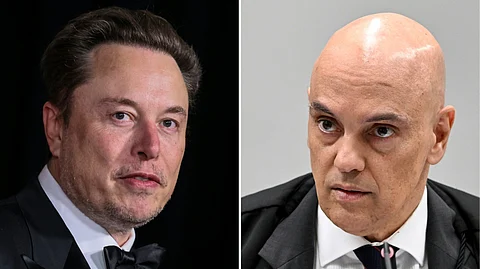 (COMBO) This combination of files pictures created on 29 August 2024 shows South African businessman Elon Musk and the Supreme Court’s Judge Alexandre de Moraes. A standoff between a Brazilian Supreme Court judge and Elon Musk intensified on 29 August 2024, as the billionaire's Starlink company said its assets had been frozen in the country amid a feud over the fate of his social media platform X.