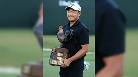 KEVIN Yu celebrates after winning the first PGA Tour of his career in a dramatic finale at the Sanderson Farms Championship in Mississippi.