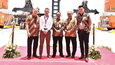 HEADING the inauguration of the new East Java terminal are (from left) David Lim, Eastern Logistics chief executive officer; Christian R. Gonzalez, ICTSI executive vice president; Capt. Subuh Fakkurochman, KSOP Tanjung Pakis; Bambang Sulistiyo, PT. Lamongan Integrated Shorebase director; and Patrick Chan, EJMT chief executive officer.