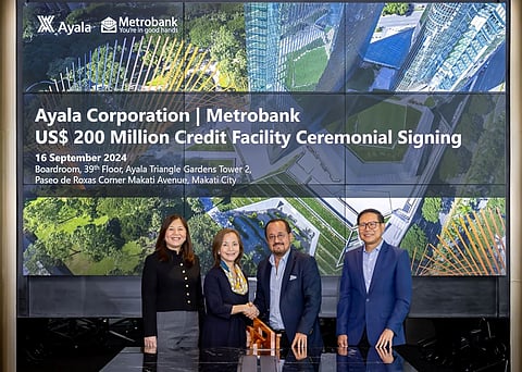 L to R: Marilen Trinidad, FVP - Head of Large Corporates Division 2 of Metrobank Mayet Caparas, EVP - Head of Institutional Banking Sector of Metrobank. Ayala Corporation Chief Finance Officer Albert de Larrazabal and Ayala Corporation Treasurer Estelito Biacora.