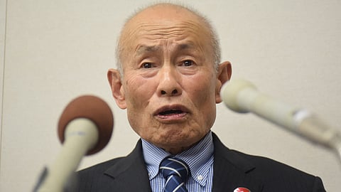Tomoyuki Mimaki, representative director of the Nihon Hidankyo, attends a press conference after the group was awarded the 2024 Nobel Peace Prize, in Hiroshima on 11 October 2024. The Nobel Peace Prize was on 11 October awarded to the Japanese anti-nuclear group Nihon Hidankyo, a grassroots movement of atomic bomb survivors from Hiroshima and Nagasaki, also known as Hibakusha.