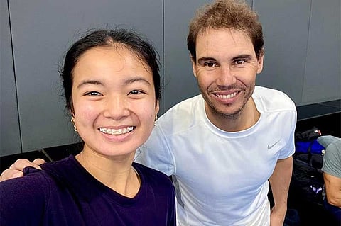 Alex Eala (left) expresses her gratitude to Rafael Nadal for taking her under his wings at the Rafael Nadal Academy since she was 12 years old.