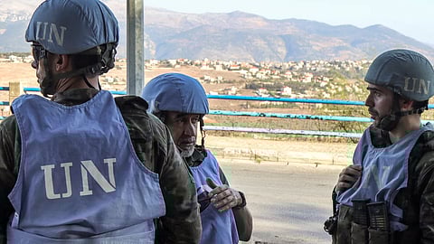 Spanish peacekeepers of the United Nations Interim Force in Lebanon (Unifil) coordinate their patrol with Lebanese military police. Follow live for latest updates in the Middle East crisis.