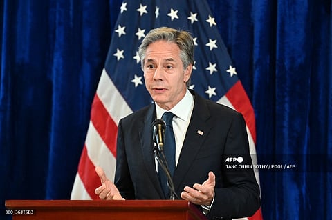 US Secretary of State Antony Blinken speaks at a press conference during the 44th and 45th Association of Southeast Asian Nations (ASEAN) Summits in Vientiane on October 11, 2024.
TANG CHHIN SOTHY / POOL / AFP