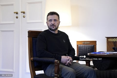 Ukrainian President Volodymyr Zelensky sits prior talks with German President Frank-Walter Steinmeier during a visit at the presidential Bellevue Palace in Berlin on 11 October 2024.
Ebrahim Noroozi / POOL / AFP