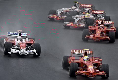 Back in 2008, Brazilian Formula One driver Felipe Massa (front) of Ferrari leads the Brazil F-1 GP first lap followed by Italian Jarno Trulli (left) on Toyota, Finnish Kimi Raikkonen (right) on Ferrari, British Lewis Hamilton(center back) on McLaren and Finnish Heikki Kovalainen at Interlagos race track in Sao Paulo, Brazil.