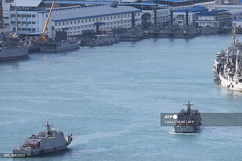 A pair of Taiwanese navy Kuang Hua VI-class missile boats sail in Keelung harbour on October 14, 2024. China deployed fighter jets and warships to encircle Taiwan on October 14, in drills Beijing said were aimed at sending a "stern warning" to "separatist" forces on the self-ruled island. Taiwanese President Lai Ching-te vowed Monday to "protect democratic Taiwan, and safeguard national security", while the defence ministry said it dispatched "appropriate forces" in response to the drills.
I-Hwa CHENG / AFP