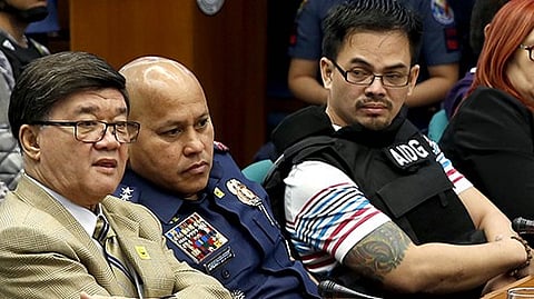 AGUIRRE AND BATO ATTEND SENATE HEARING: (L-R) Justice Secretary Vitaliano Aguirre, Philippine National police Chief Ronald Dela Rosa and alleged drug kingpin Kerwin Espinosa appears before the continuation of the hearing of the Senate Committee on Public Order and Dangerous Drugs chaired by Senator Panfilo Lacson, Wednesday, 23 November 2016. The committee is investigating the killing of Kerwin’s father, Albuera, Leyte Mayor Rolando Espinosa last 5 November 5.