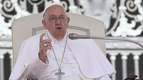 Pope Francis addresses the crowd during the weekly general audience on 12 June 2024 at St Peter's square in The Vatican.