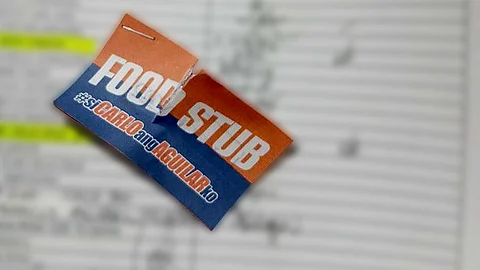 A used up food stub - one of many allegedly distributed to supporters of Carlo Aguilar when he filed his CoC in Las Piñas City.