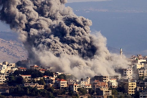 Smoke billows from the site of an Israeli airstrike that targeted the southern Lebanese village of Khiam, Oct. 17, 2024.