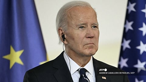 US President Joe Biden speaks during a joint press conference with the German Chancellor prior to a meeting at the Chancellery in Berlin, on 18 October 2024.