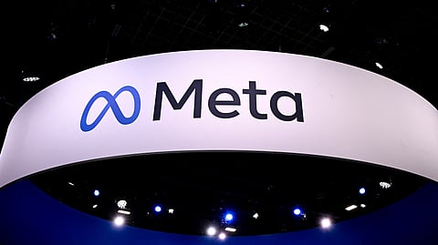 (FILES) A logo of US tech company Meta is displayed during the Vivatech technology startups and innovation fair, at the Porte de Versailles exhibition centre in Paris on 22 May 2024.