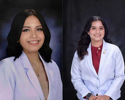 From left to right: Faith Chantel Sanoy and Lecelle Catherine Pongos of Manila Central University (MCU), who recently passed the Optometrists Licensure Exam.