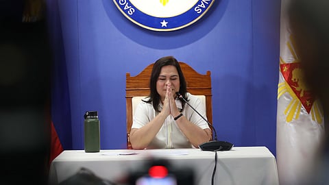 (FILE PHOTO) On Friday, 18 October 2024, Vice President Sara Z. Duterte held a press conference dubbed "Drag Me to Hell" at the Office of the Vice President in Mandaluyong City, discussing the Department of Education budget and her relationship with President Ferdinand "Bongbong" Marcos Jr.