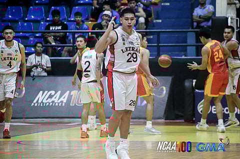 Deo Cuajao erupts for a career-high 34 points to power Letran to a 101-98 double-overtime win over San Sebastian on Tuesday in Season 100 NCAA men’s basketball tournament.
